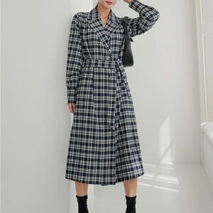 Dazy Lapel Neck Plaid Print Belted Dress